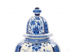 Large Antique Dutch Blue and White Delft Fluted Covered Jars Circa 1880 - 4552192