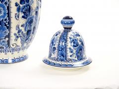 Large Antique Dutch Blue and White Delft Fluted Covered Jars Circa 1880 - 4552196