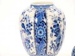 Large Antique Dutch Blue and White Delft Fluted Covered Jars Circa 1880 - 4552197