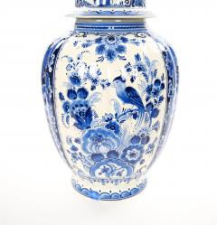 Large Antique Dutch Blue and White Delft Fluted Covered Jars Circa 1880 - 4552201