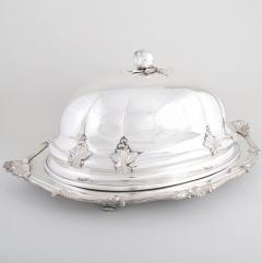 Large Antique English Silver Plate Tableware Armorial Cloche Warming Tray - 3988389