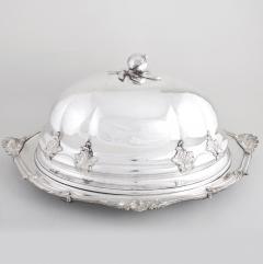 Large Antique English Silver Plate Tableware Armorial Cloche Warming Tray - 3988391