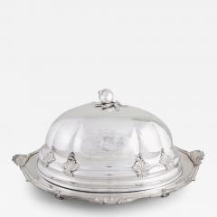 Large Antique English Silver Plate Tableware Armorial Cloche Warming Tray - 3988967