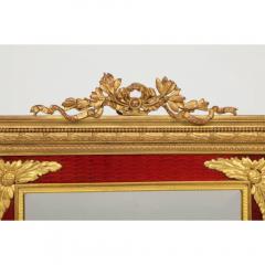 Large Antique French Gilt Bronze Ormolu and Red Guilloche Enamel Table Mirror - 1063983