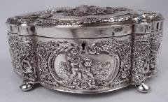 Large Antique German Rococo Classical Sterling Silver Box - 4246929