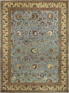 Large Antique Indian Amritsar Light Blue and Beige Handwoven Wool Rug - 3582315