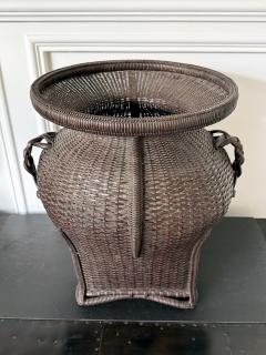 Large Antique Japanese Bamboo Flower Basket Hahakago in Chinese Taste - 4638397