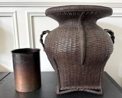 Large Antique Japanese Bamboo Flower Basket Hahakago in Chinese Taste - 4638402
