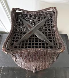 Large Antique Japanese Bamboo Flower Basket Hahakago in Chinese Taste - 4638403
