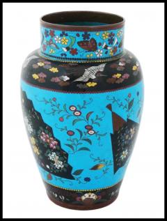 Large Antique Japanese Cloisonne Enamel Fan Motif Vase - 3904304