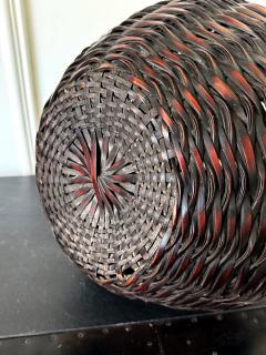 Large Antique Japanese Smoke Bamboo Basket Wisteria Root Handle Meiji Period - 4639254