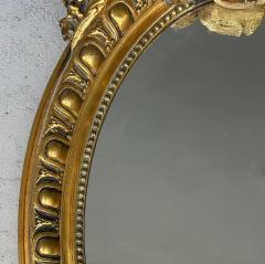 Large Antique Louis XV Oval Giltwood Carved Beveled Mirror - 4473124