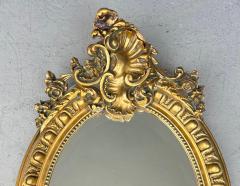 Large Antique Louis XV Oval Giltwood Carved Beveled Mirror - 4473128