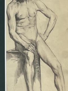 Large Antique Male Nude Art Study Drawing From Paris Framed in Italy - 3611926