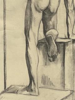 Large Antique Male Nude Art Study Drawing From Paris Framed in Italy - 3611937