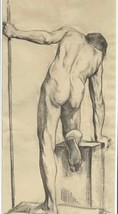 Large Antique Male Nude Art Study Drawing From Paris Framed in Italy - 3611944