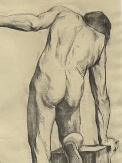 Large Antique Male Nude Art Study Drawing From Paris Framed in Italy - 3611945