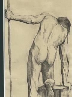 Large Antique Male Nude Art Study Drawing From Paris Framed in Italy - 3611997