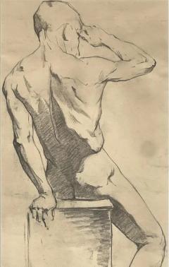 Large Antique Male Nude Art Study Drawing From Paris Framed in Italy - 3611941