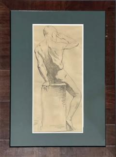 Large Antique Male Nude Art Study Drawing From Paris Framed in Italy - 3611947