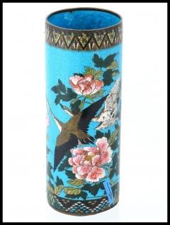 Large Antique Meiji Japanese Cloisonne Enamel Brush Pot Vase - 3904075