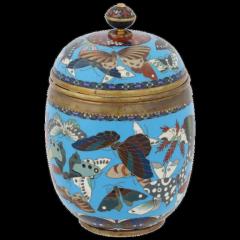 Large Antique Meiji Japanese Cloisonne Enamel Covered Jar with Butterflies Goto - 3903670