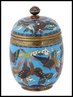 Large Antique Meiji Japanese Cloisonne Enamel Covered Jar with Butterflies Goto - 3903684