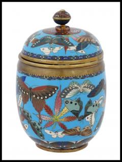 Large Antique Meiji Japanese Cloisonne Enamel Covered Jar with Butterflies Goto - 3903689