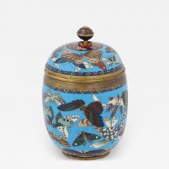 Large Antique Meiji Japanese Cloisonne Enamel Covered Jar with Butterflies Goto - 3934144