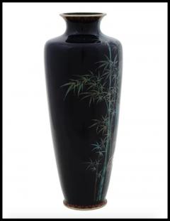 Large Antique Meiji Japanese Cloisonne Enamel Vase Crane in Bamboo Field - 3902383