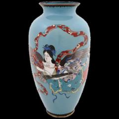 Large Antique Meiji Japanese Cloisonne Vase with Tennin - 3901737