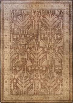 Large Antique Turkish Oushak Floral Brown and Sand Handwoven Wool Rug - 2456746