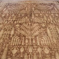 Large Antique Turkish Oushak Floral Brown and Sand Handwoven Wool Rug - 2456749