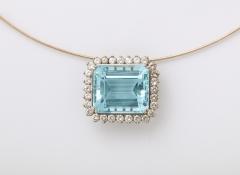 Large Aqua and Diamond Platinum Pendant Brooch - 1121960