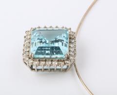 Large Aqua and Diamond Platinum Pendant Brooch - 1121963