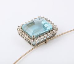 Large Aqua and Diamond Platinum Pendant Brooch - 1121964