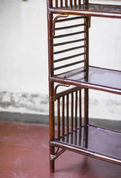 Large Arched Bookcase In Dark Rattan With Smoked Glass Shelves 1980 - 3680842