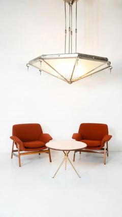 Large Art Deco Ceiling light Glass and Metal France 1930s - 4625489