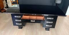 Large Art Deco Executive Desk Black Piano Lacquer and Chrome France circa 1930 - 1576710