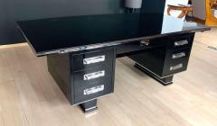 Large Art Deco Executive Desk Black Piano Lacquer and Chrome France circa 1930 - 1576713