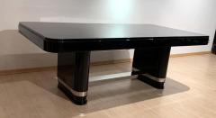 Large Art Deco Expandable Table Black Lacquer and Metal France 1930s - 1808397