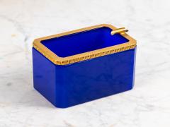 Large Art Deco Lapis Lazuli Opaline Ashtray with Brass Mounts France - 4134740