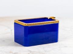 Large Art Deco Lapis Lazuli Opaline Ashtray with Brass Mounts France - 4134745