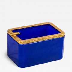 Large Art Deco Lapis Lazuli Opaline Ashtray with Brass Mounts France - 4134856