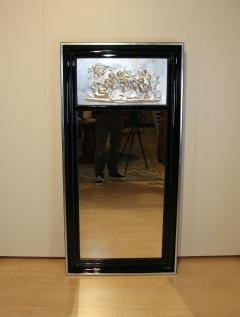 Large Art Deco Pillar Mirror Black Lacquer and Silver Leaf France circa 1920 - 2903407