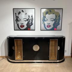 Large Art Deco Sideboard Black Lacquer Maple Lighting France circa 1930 - 3921429