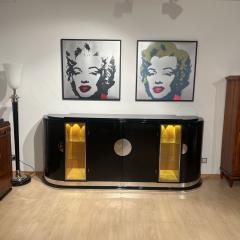 Large Art Deco Sideboard Black Lacquer Maple Lighting France circa 1930 - 3921434