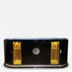 Large Art Deco Sideboard Black Lacquer Maple Lighting France circa 1930 - 3922805