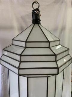 Large Art Deco Style White Milk Glass Chandelier Pendant or Lantern a Pair - 2867001
