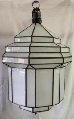 Large Art Deco Style White Milk Glass Chandelier Pendant or Lantern a Pair - 2867006